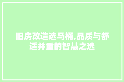 旧房改造选马桶,品质与舒适并重的智慧之选