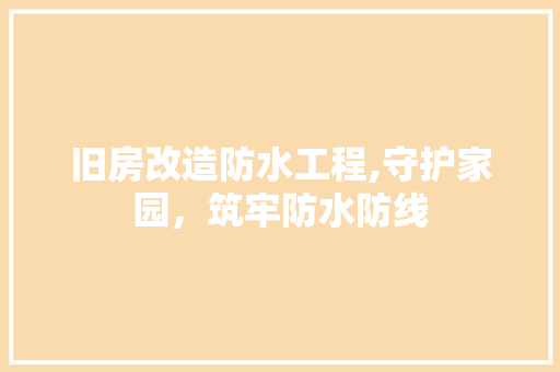 旧房改造防水工程,守护家园，筑牢防水防线