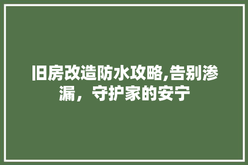 旧房改造防水攻略,告别渗漏，守护家的安宁