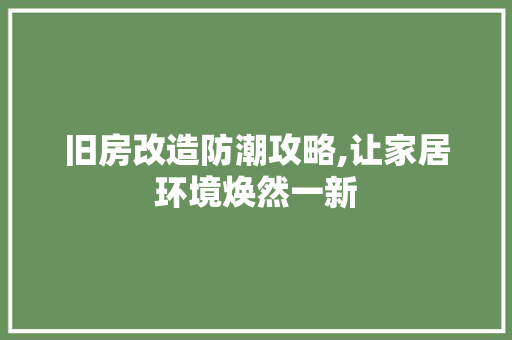 旧房改造防潮攻略,让家居环境焕然一新