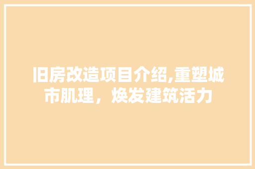 旧房改造项目介绍,重塑城市肌理，焕发建筑活力
