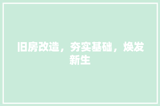 旧房改造，夯实基础，焕发新生