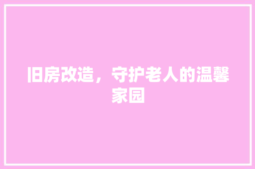旧房改造，守护老人的温馨家园