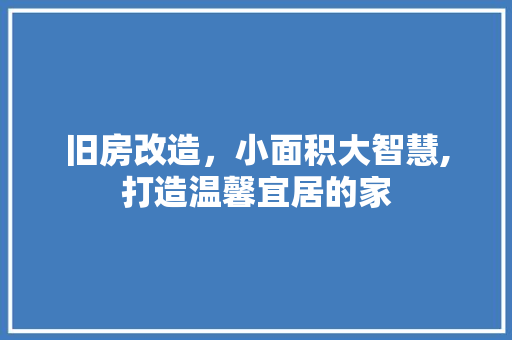 旧房改造，小面积大智慧,打造温馨宜居的家