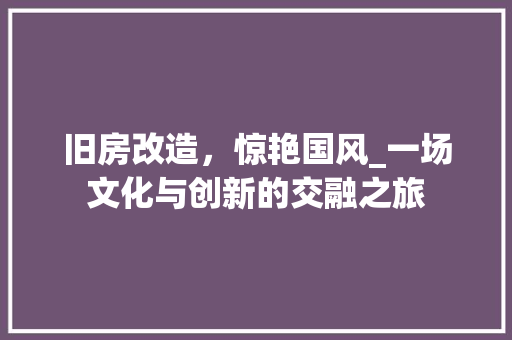 旧房改造，惊艳国风_一场文化与创新的交融之旅