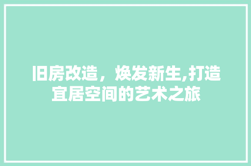 旧房改造，焕发新生,打造宜居空间的艺术之旅