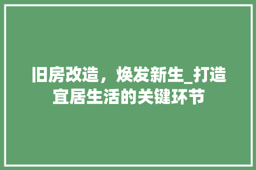 旧房改造，焕发新生_打造宜居生活的关键环节