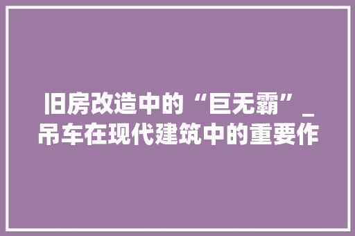旧房改造中的“巨无霸”_吊车在现代建筑中的重要作用
