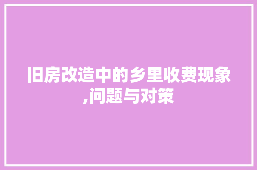 旧房改造中的乡里收费现象,问题与对策