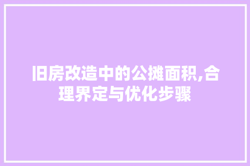 旧房改造中的公摊面积,合理界定与优化步骤