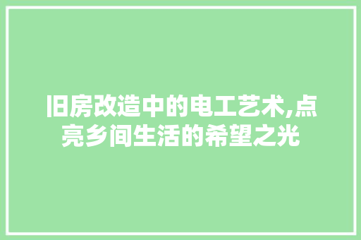 旧房改造中的电工艺术,点亮乡间生活的希望之光