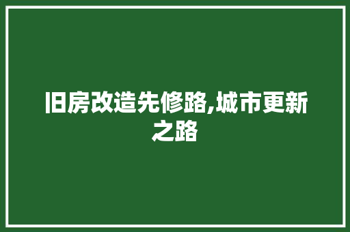 旧房改造先修路,城市更新之路