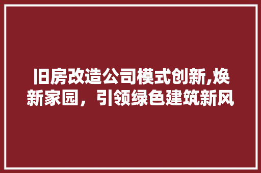 旧房改造公司模式创新,焕新家园，引领绿色建筑新风尚