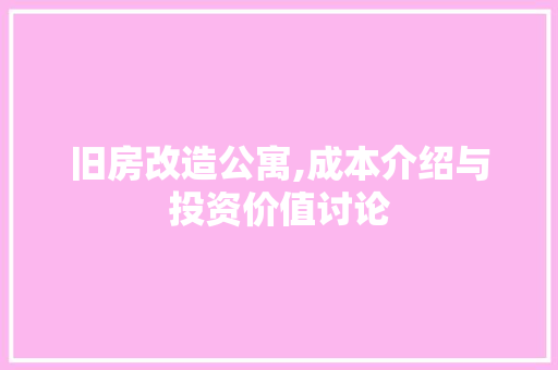 旧房改造公寓,成本介绍与投资价值讨论