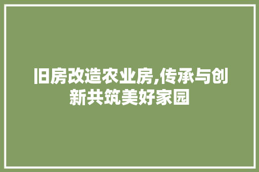旧房改造农业房,传承与创新共筑美好家园