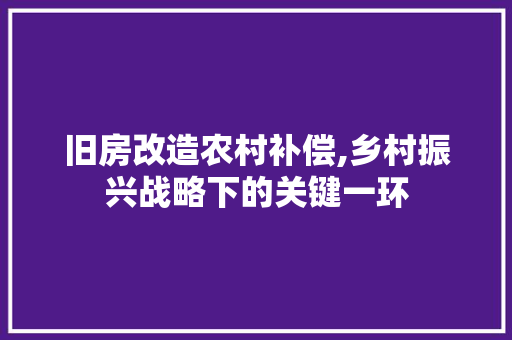 旧房改造农村补偿,乡村振兴战略下的关键一环