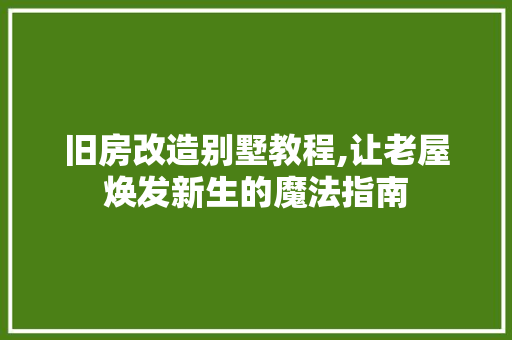 旧房改造别墅教程,让老屋焕发新生的魔法指南