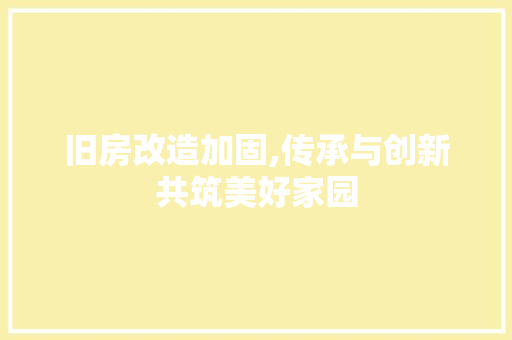 旧房改造加固,传承与创新共筑美好家园
