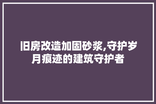 旧房改造加固砂浆,守护岁月痕迹的建筑守护者