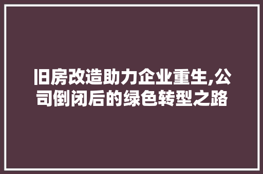 旧房改造助力企业重生,公司倒闭后的绿色转型之路