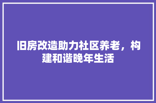 旧房改造助力社区养老，构建和谐晚年生活