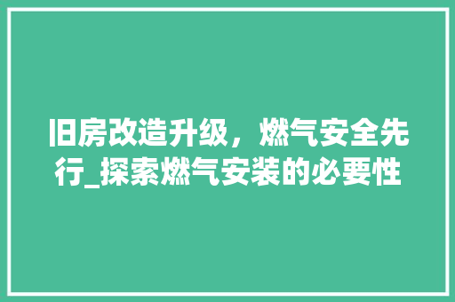 旧房改造升级，燃气安全先行_探索燃气安装的必要性与技术要点