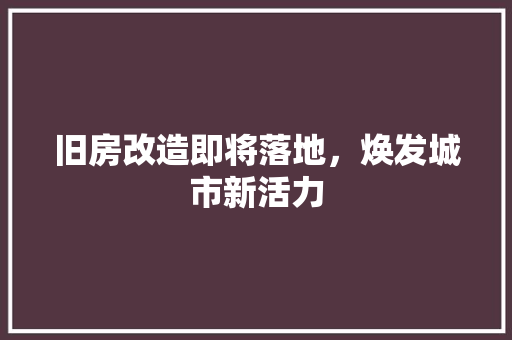 旧房改造即将落地，焕发城市新活力