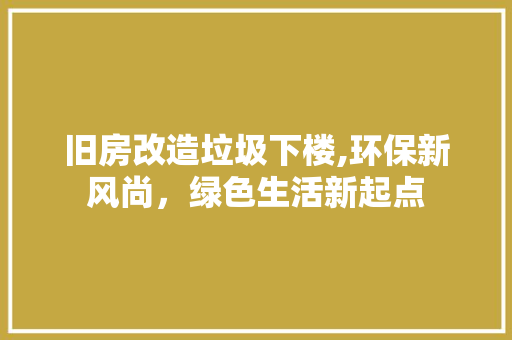 旧房改造垃圾下楼,环保新风尚，绿色生活新起点