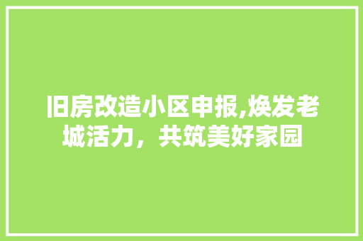 旧房改造小区申报,焕发老城活力，共筑美好家园