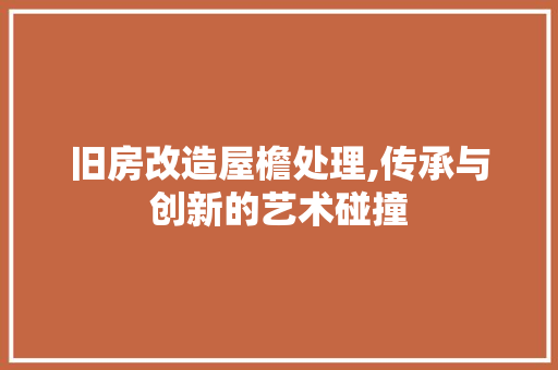 旧房改造屋檐处理,传承与创新的艺术碰撞