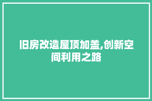 旧房改造屋顶加盖,创新空间利用之路
