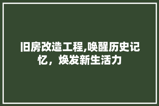 旧房改造工程,唤醒历史记忆，焕发新生活力