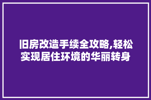 旧房改造手续全攻略,轻松实现居住环境的华丽转身