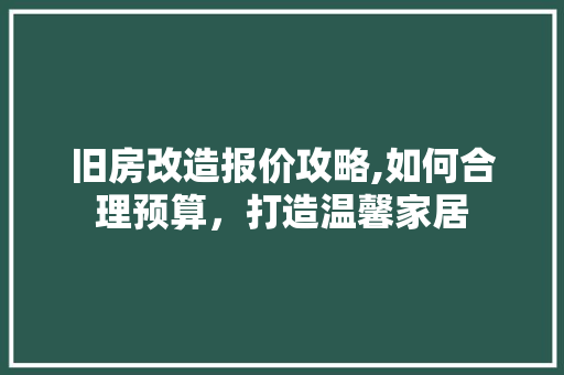 旧房改造报价攻略,如何合理预算，打造温馨家居