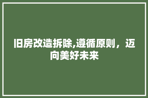 旧房改造拆除,遵循原则，迈向美好未来