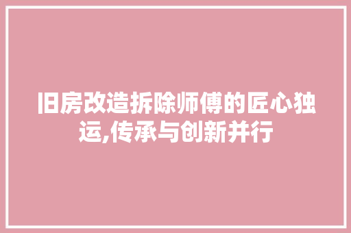 旧房改造拆除师傅的匠心独运,传承与创新并行