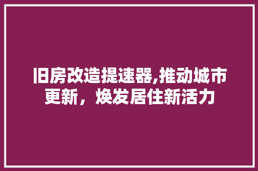 旧房改造提速器,推动城市更新，焕发居住新活力