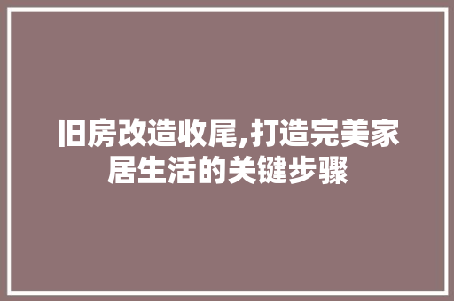 旧房改造收尾,打造完美家居生活的关键步骤