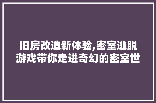 旧房改造新体验,密室逃脱游戏带你走进奇幻的密室世界