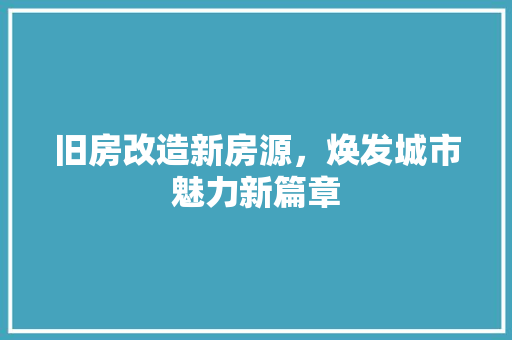 旧房改造新房源，焕发城市魅力新篇章