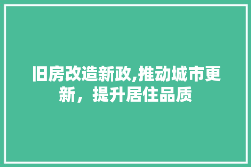 旧房改造新政,推动城市更新，提升居住品质