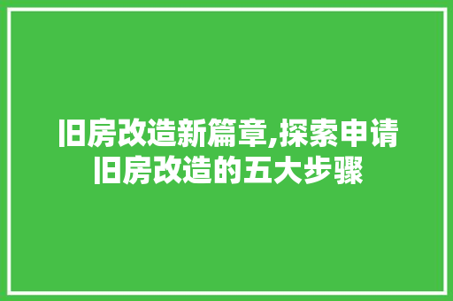 旧房改造新篇章,探索申请旧房改造的五大步骤 家电维修