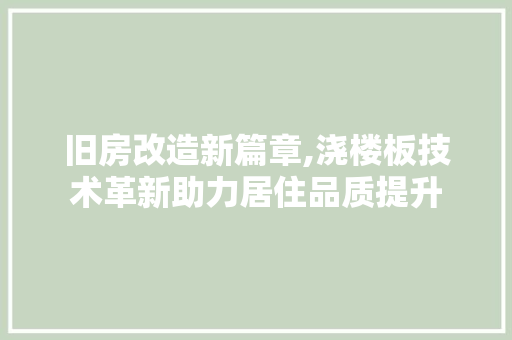 旧房改造新篇章,浇楼板技术革新助力居住品质提升