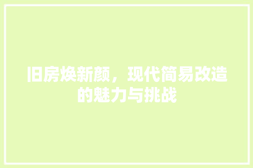 旧房焕新颜，现代简易改造的魅力与挑战