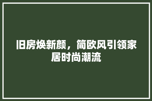旧房焕新颜，简欧风引领家居时尚潮流