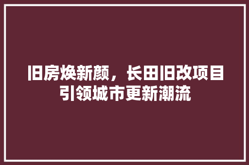 旧房焕新颜，长田旧改项目引领城市更新潮流