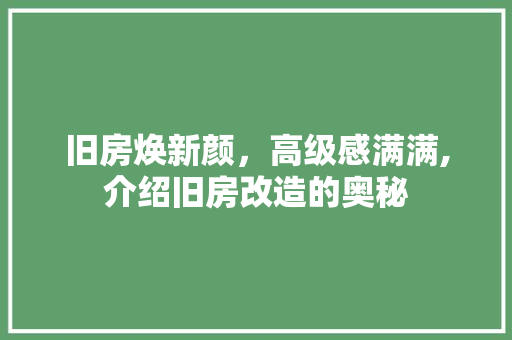 旧房焕新颜，高级感满满,介绍旧房改造的奥秘