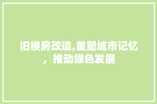 旧楼房改造,重塑城市记忆，推动绿色发展