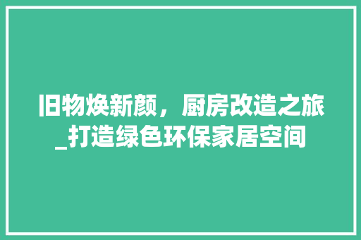 旧物焕新颜，厨房改造之旅_打造绿色环保家居空间
