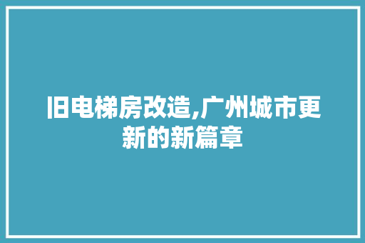 旧电梯房改造,广州城市更新的新篇章